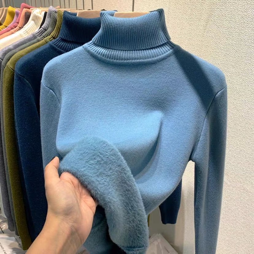 Damen Feinstrick-Rollkragenpullover mit wärmendem Innenfutter und schmaler Silhouette EB