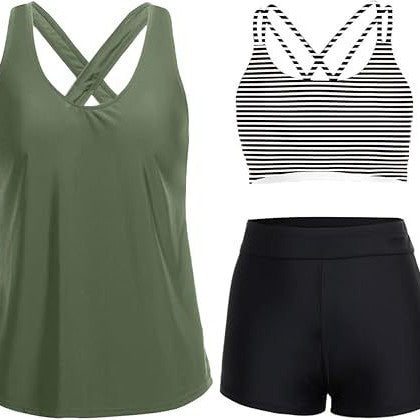 Damen Sportliches Tankini-Set mit floralem Oberteil und Shorts EB