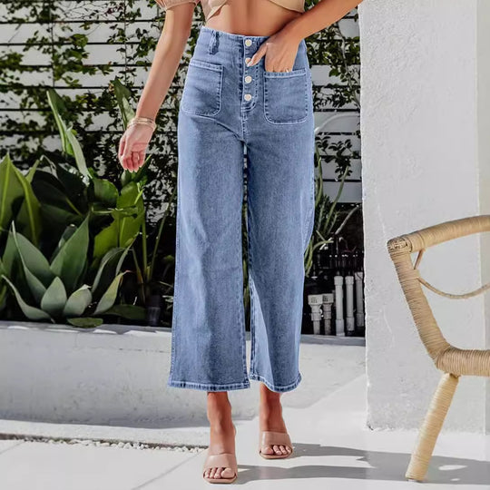 Damen Weite Jeanshose mit hohem Bund EB