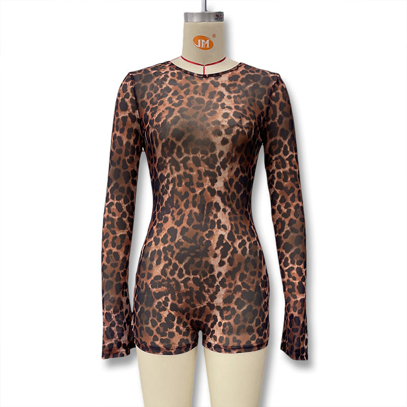 Damen Body mit langen Ärmeln und animalischem Print EB