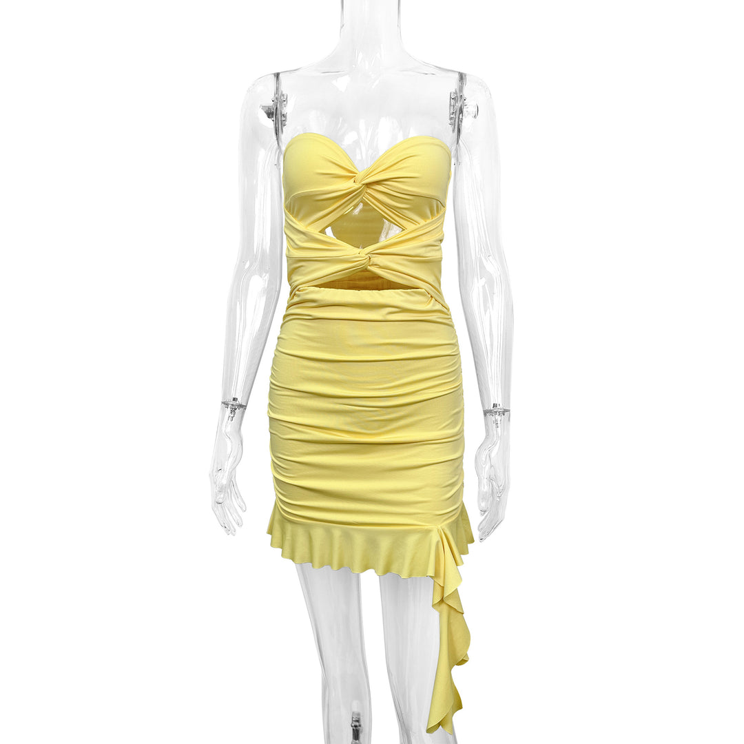 Damen Minikleid mit raffiniertem Wickeldesign und Rüschensaum EB