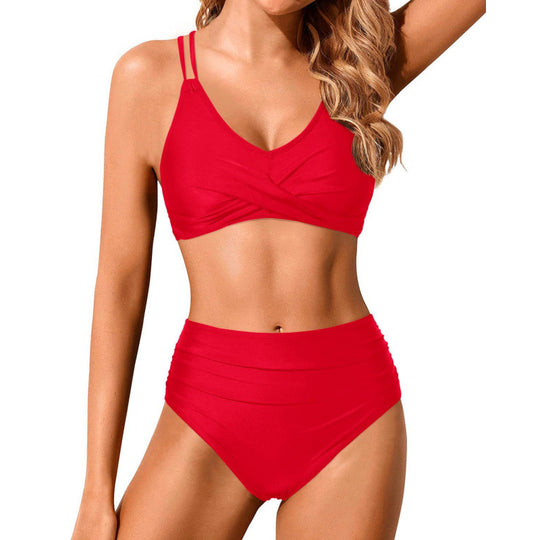 Damen Hochtailliertes Bikini-Set mit gerafftem Oberteil EB