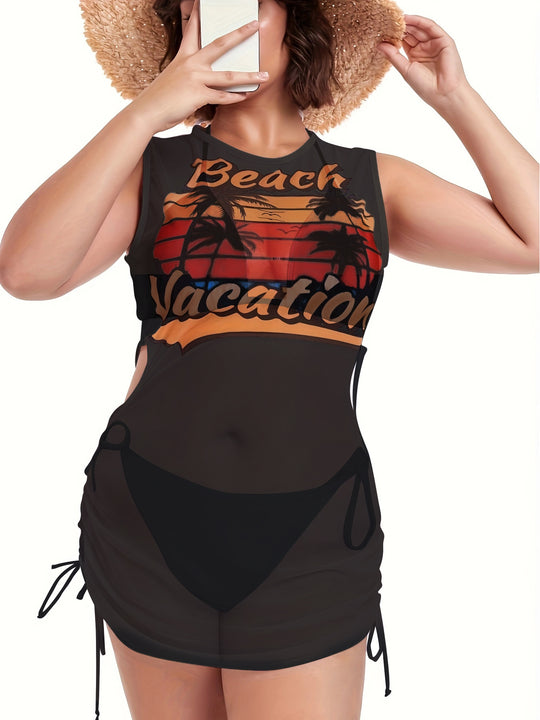 Damen Strandkleidung mit seitlichen Raffung und stylischem Print EB