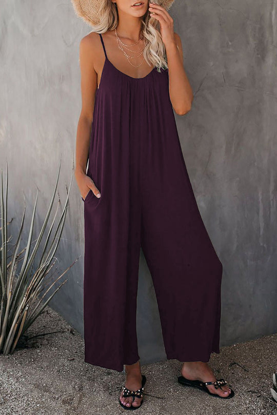 Damen Lässiger Sommer-Jumpsuit mit tiefem Ausschnitt und praktischen Taschen EB