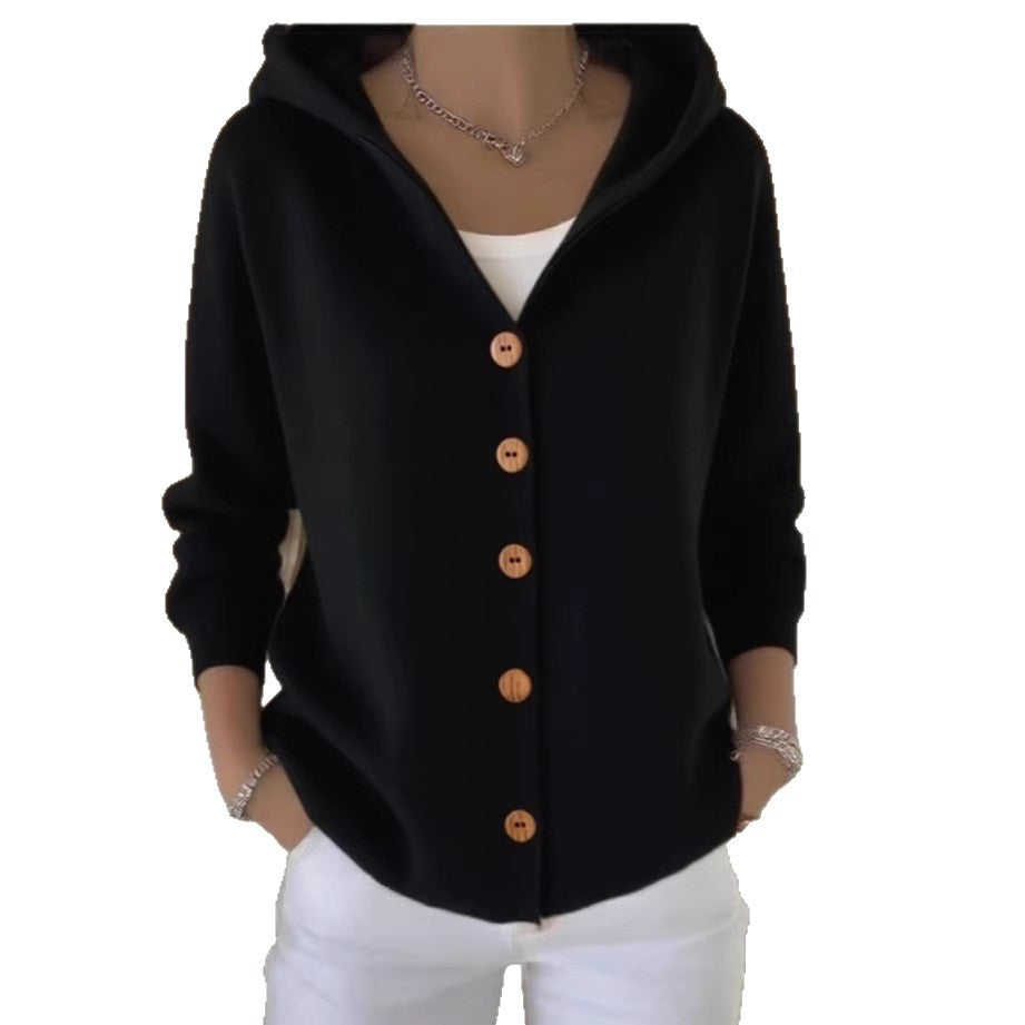 Damen nan Kapuzen-Cardigan mit Knopfleiste und lässiger Oversize-Passform EB