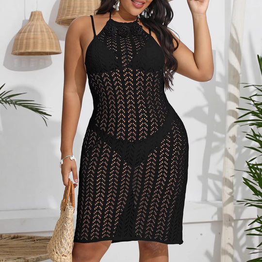 Damen gehäkelter Strandüberwurf mit floralen Details EB