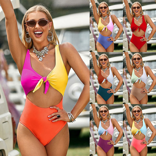 Damen Triangel-Bikini-Set mit verstellbarem Knotendesign EB