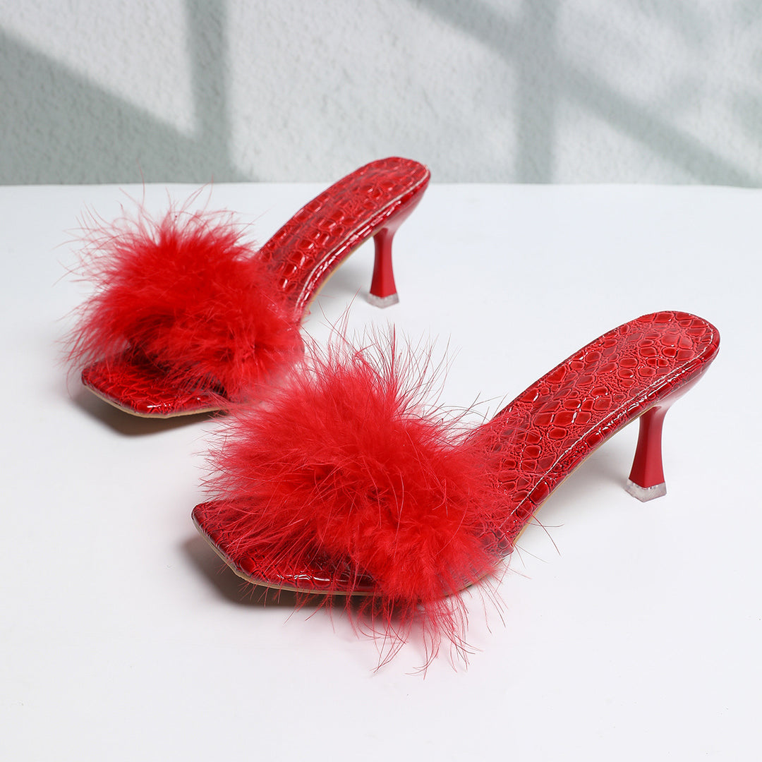 Damen Glamouröse High-Heels mit eleganter Fellverzierung EB