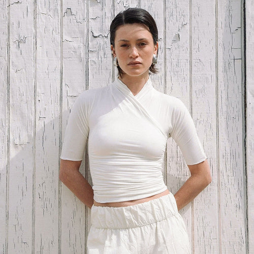 Damen elegantes Wickeloberteil mit modischem Raffungseffekt EB
