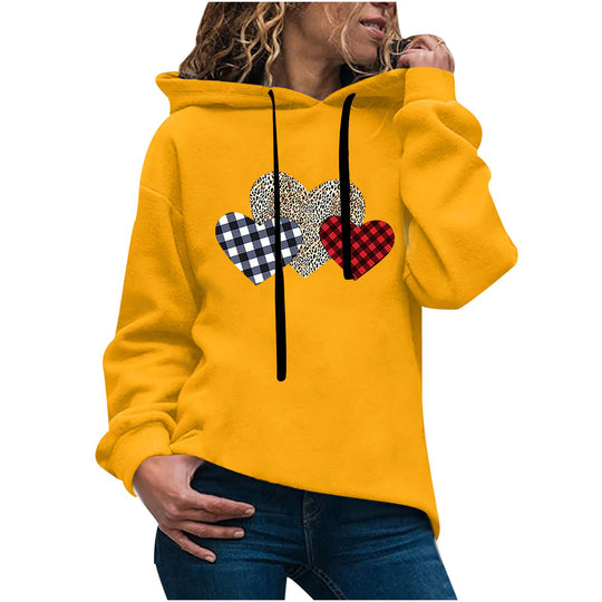 Damen nan lässiger Oversize Kapuzenpullover mit Herz‑und‑Pfotenprint, Kordelzug und gerippten Bündchen EB