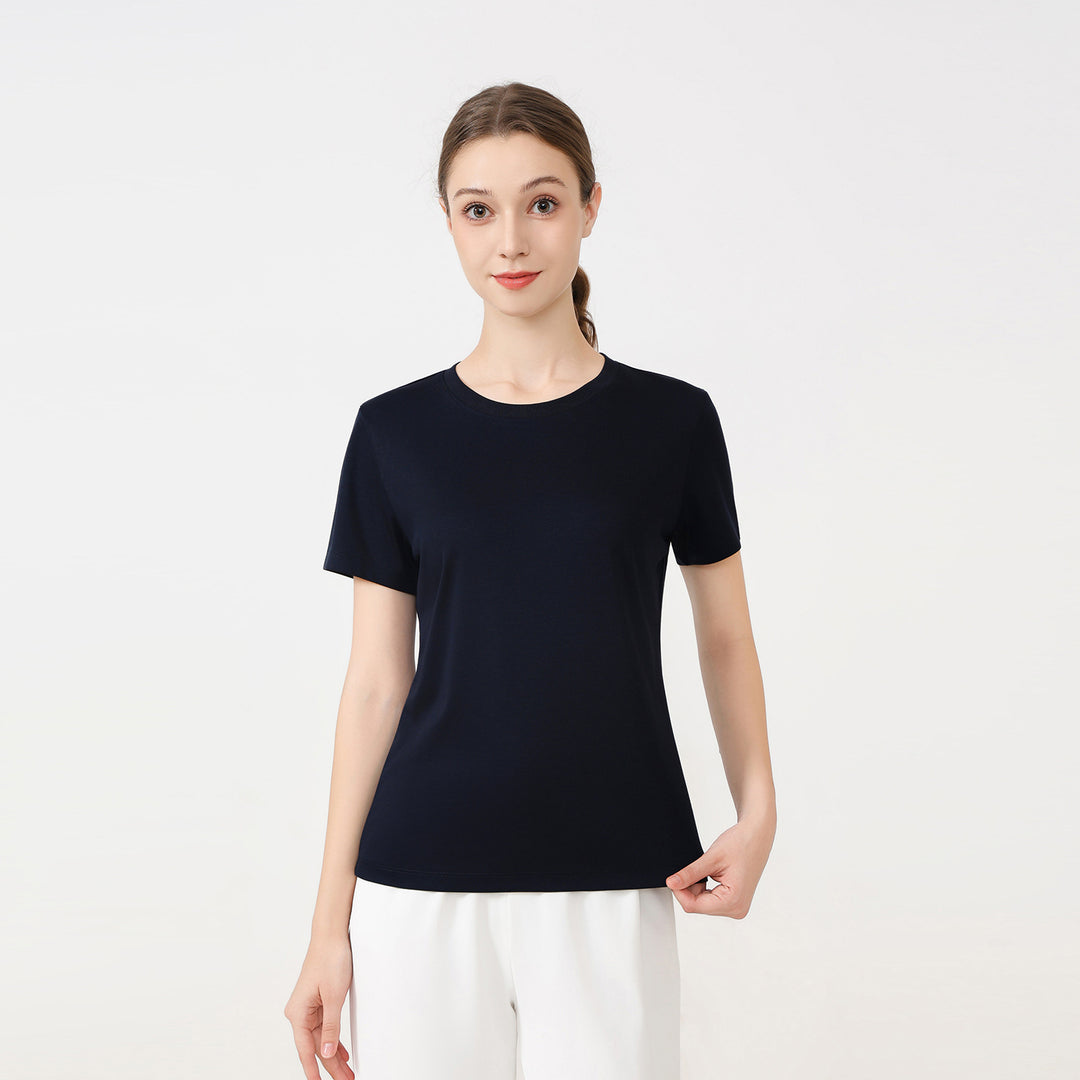 Damen klassisches Rundhals Baumwoll T-Shirt mit kurzem Arm und figurfreundlichem Schnitt EB