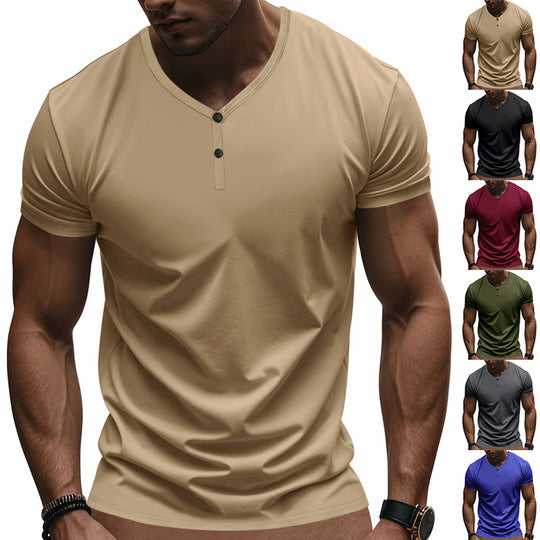 Herren Kurzarm Henley-T-Shirt mit atmungsaktiver Struktur EB