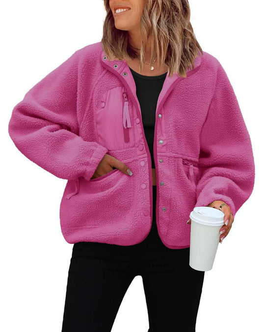 Damen kuschelige Fleecejacke mit praktischen Taschen EB