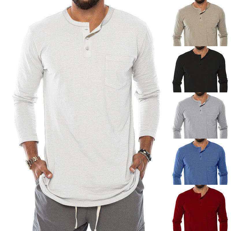 Herren Langarm-Henley-Shirt mit modischem Knopfverschluss und praktischer Brusttasche EB