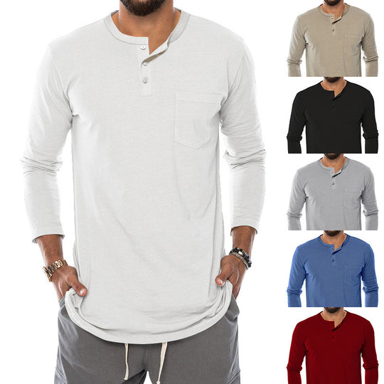 Herren Langarm-Henley-Shirt mit modischem Knopfverschluss und praktischer Brusttasche EB