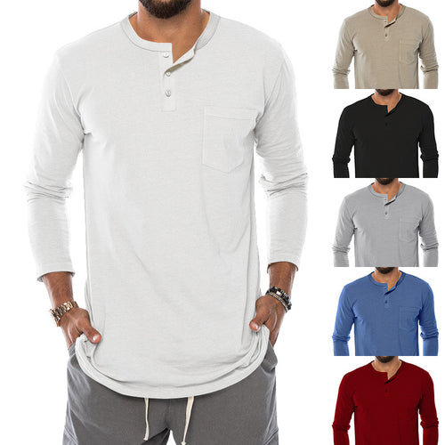 Herren Langarm-Henley-Shirt mit modischem Knopfverschluss und praktischer Brusttasche EB