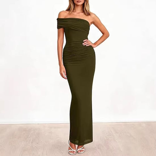 Damen Elegantes Maxi-Kleid mit schulterfreiem Design und raffinierten Drapierungen EB