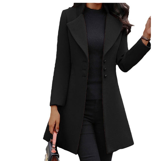 Damen zeitloser Wollmantel mit stilvollem Revers und eleganter Knopfleiste EB