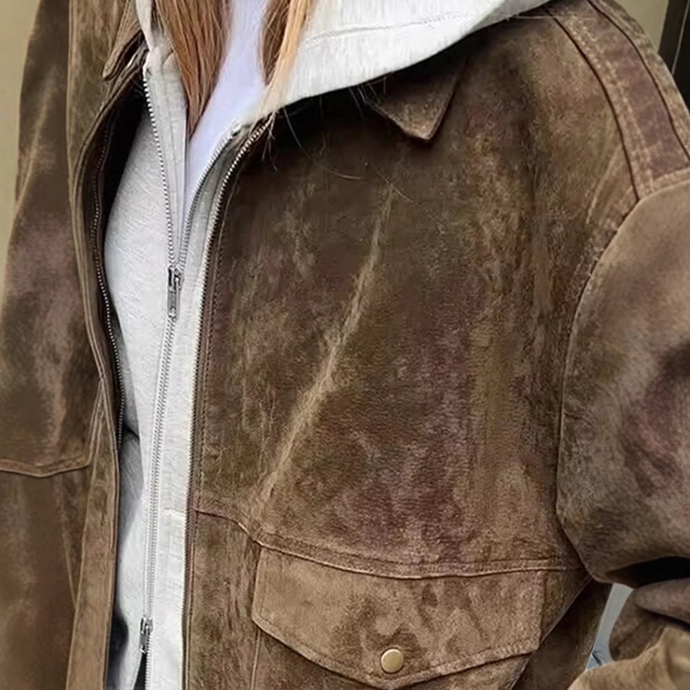 Damen modische Wildlederjacke mit Oversized-Schnitt EB