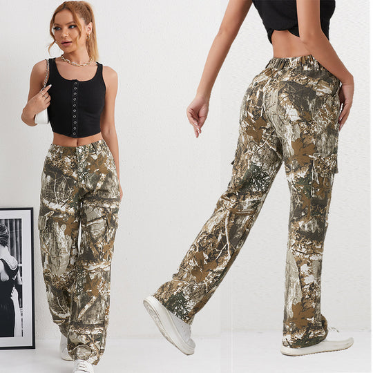 Damen Cargohose im modischen Camouflage-Design mit seitlichen Taschen und elastischem Bund EB