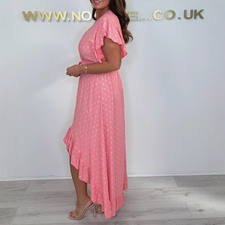Damen High-Low Rüsch Wickelkleid EB