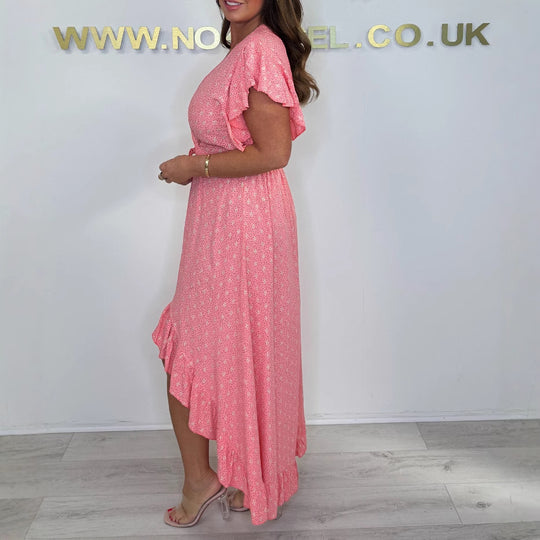 Damen High-Low Rüsch Wickelkleid EB