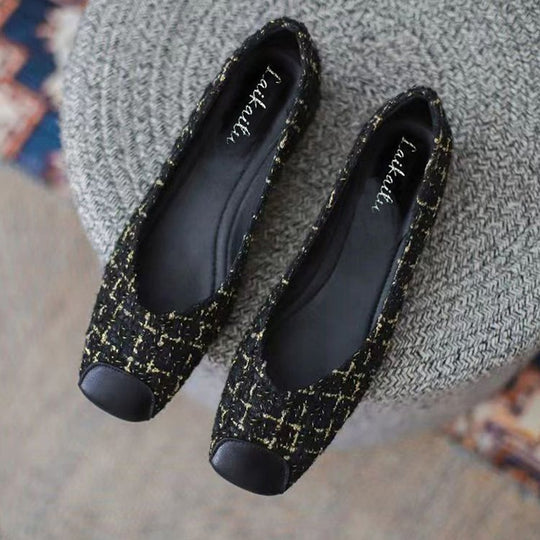 Damen elegante Ballerinas mit modischem Tweed-Obermaterial und komfortablem Fußbett EB