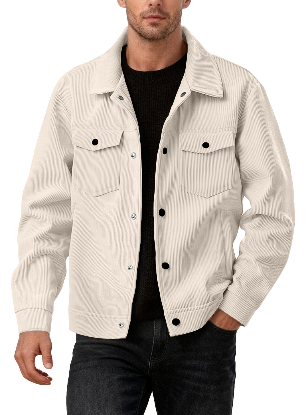 Herren nan Cordjacke im klassischen Arbeiterjacken-Schnitt mit Druckknöpfen und Brusttaschen EB
