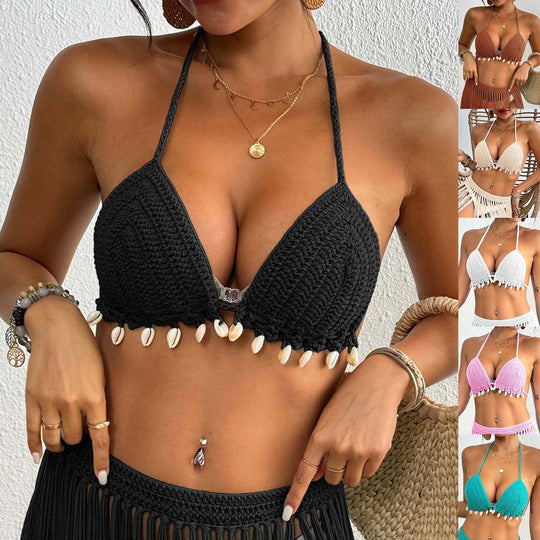 Damen gehäkelter Bikini-Oberteil mit Muschelverzierungen R&B