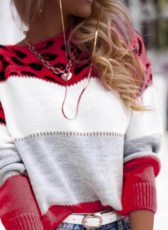 Damen Modischer Batik-Pullover mit animalischem Muster EB