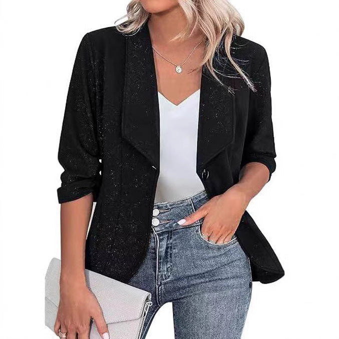 Damen Glitzer Blazerjacke mit femininer Silhouette und elegantem Revers EB