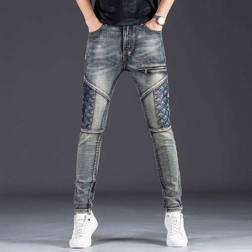Herren modische Slim Fit Jeans mit kreativen Designelementen und einzigartigen Nähten EB