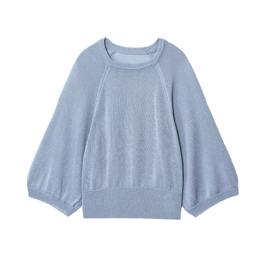 Damen lässiger Pullover mit Weitärmeln und elastischem Bund EB