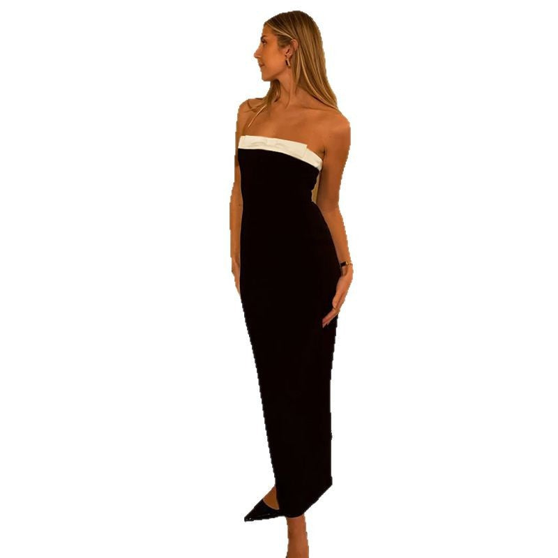 Damen Cocktailkleid mit schulterfreiem Design und elegantem Farbakzent EB