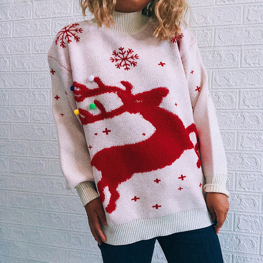 Damen Kuscheliger Weihnachtspullover mit festlichem Rentierdesign EB