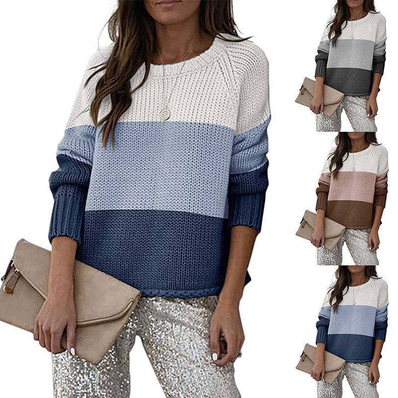 Damen Strickpullover mit modernem Farbblockdesign EB