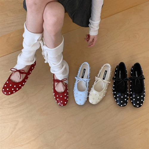 Damen Ballerinas mit dekorativen Perlen und seitlichem Riemchen EB