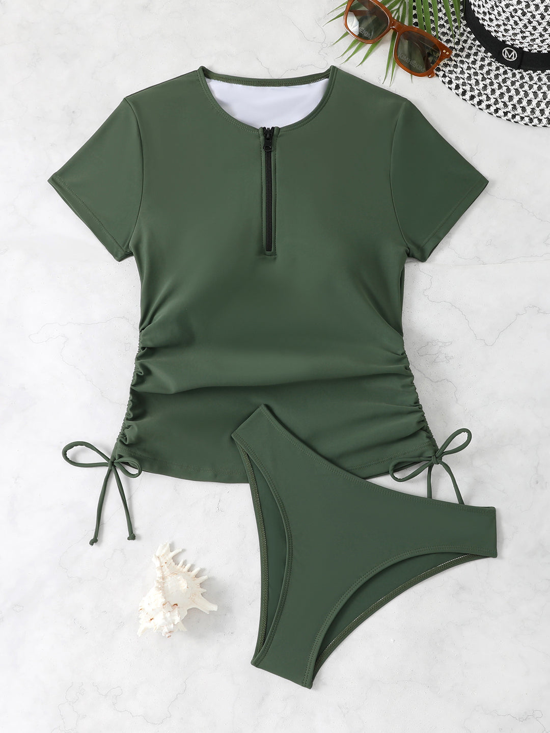 Damen Schutz-Badeanzug mit kurzem Arm und Reißverschluss EB