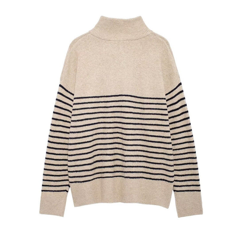 Damen Strickpullover mit hochgeschlossenem Kragen und Knopfdetails EB