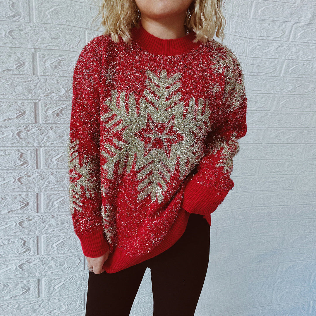 Damen Weihnachts-Pullover mit festlichem Funken-Design und bequemen Schnitt EB