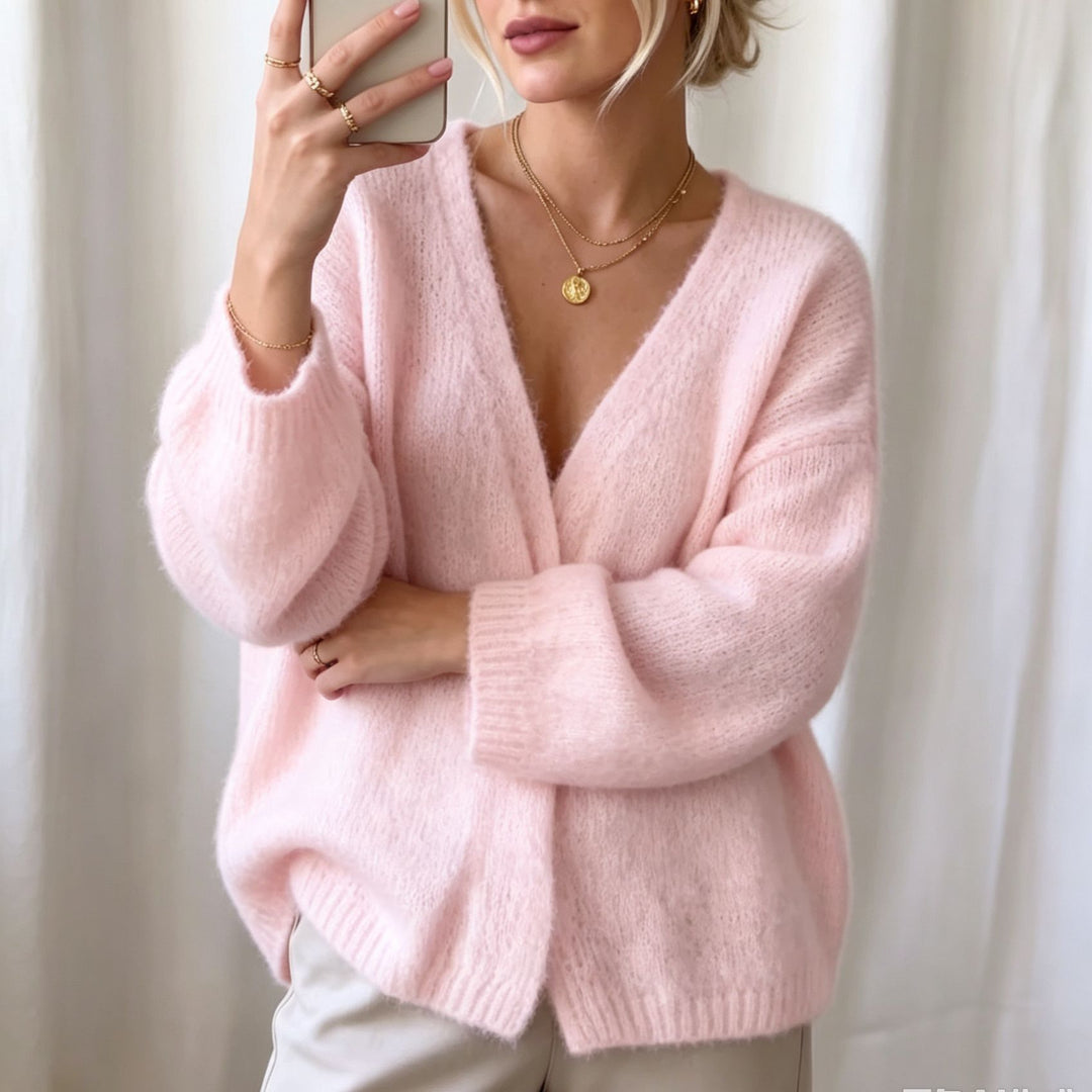Damen Offener Fluffy-Feinstrick-Cardigan mit tiefem V‑Ausschnitt und legerer Oversize‑Silhouette EB