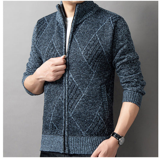 Herren Strickjacke mit modernem Zipper und grafischem Muster EB