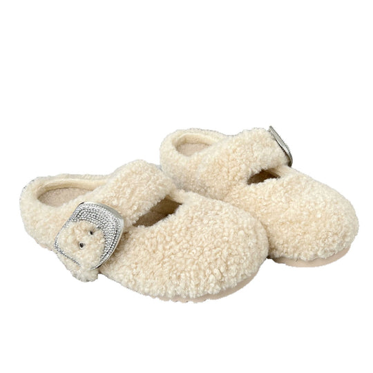Damen Flauschige Hausschuhe mit modischem Schnallen-Design EB