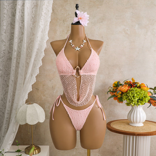 Damen Triangel-Bikini mit raffiniertem Netzdesign und luxuriösen Ringen EB