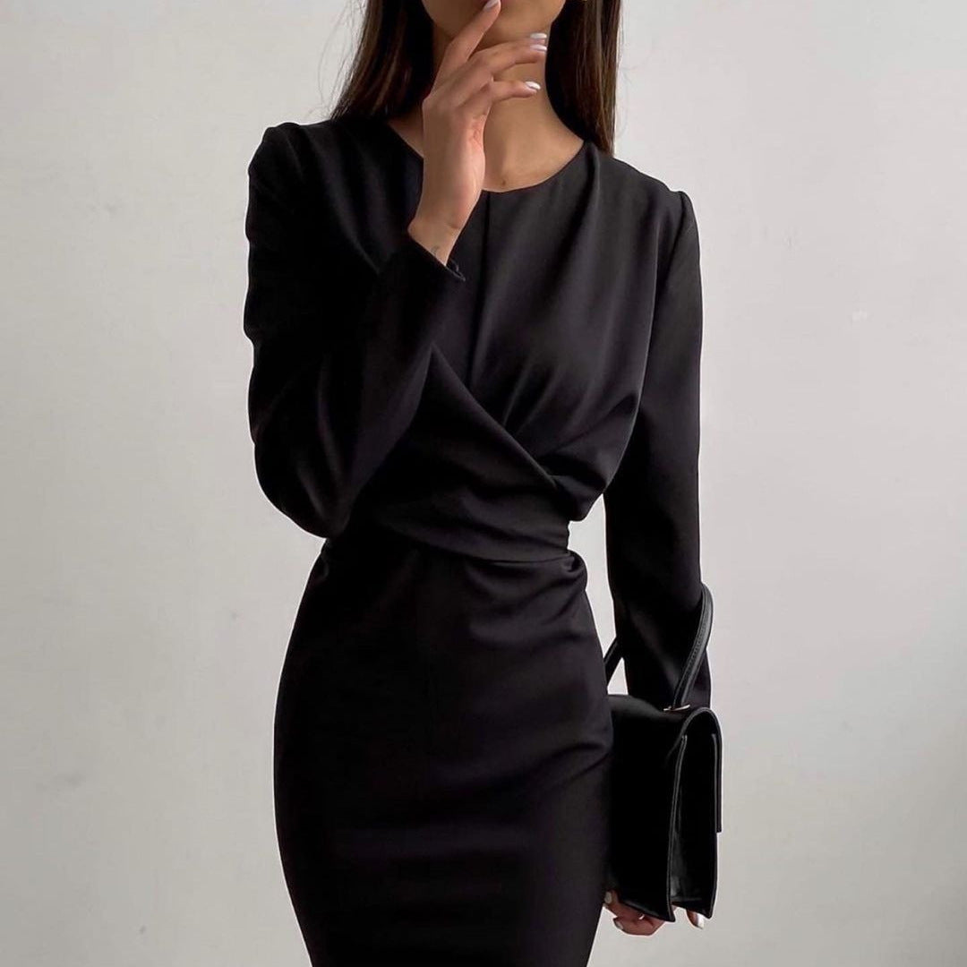 Damen Elegantes Wickelkleid mit langen Ärmeln und figurbetontem Schnitt EB