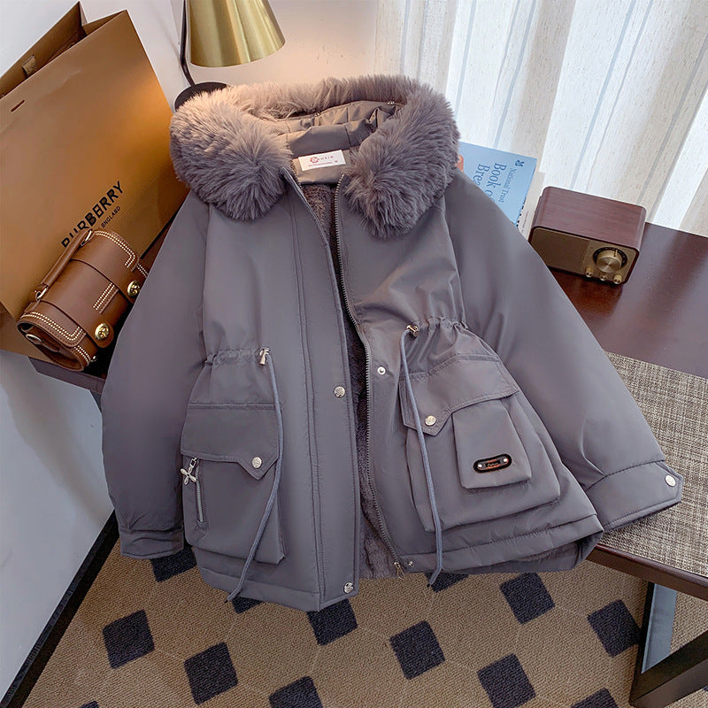 Damen Winterjacke mit abnehmbarem Kunstpelzkragen und praktischen Taschen EB