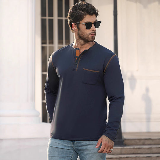 Herren Langarmshirt mit Knopfleiste und Brusttasche EB