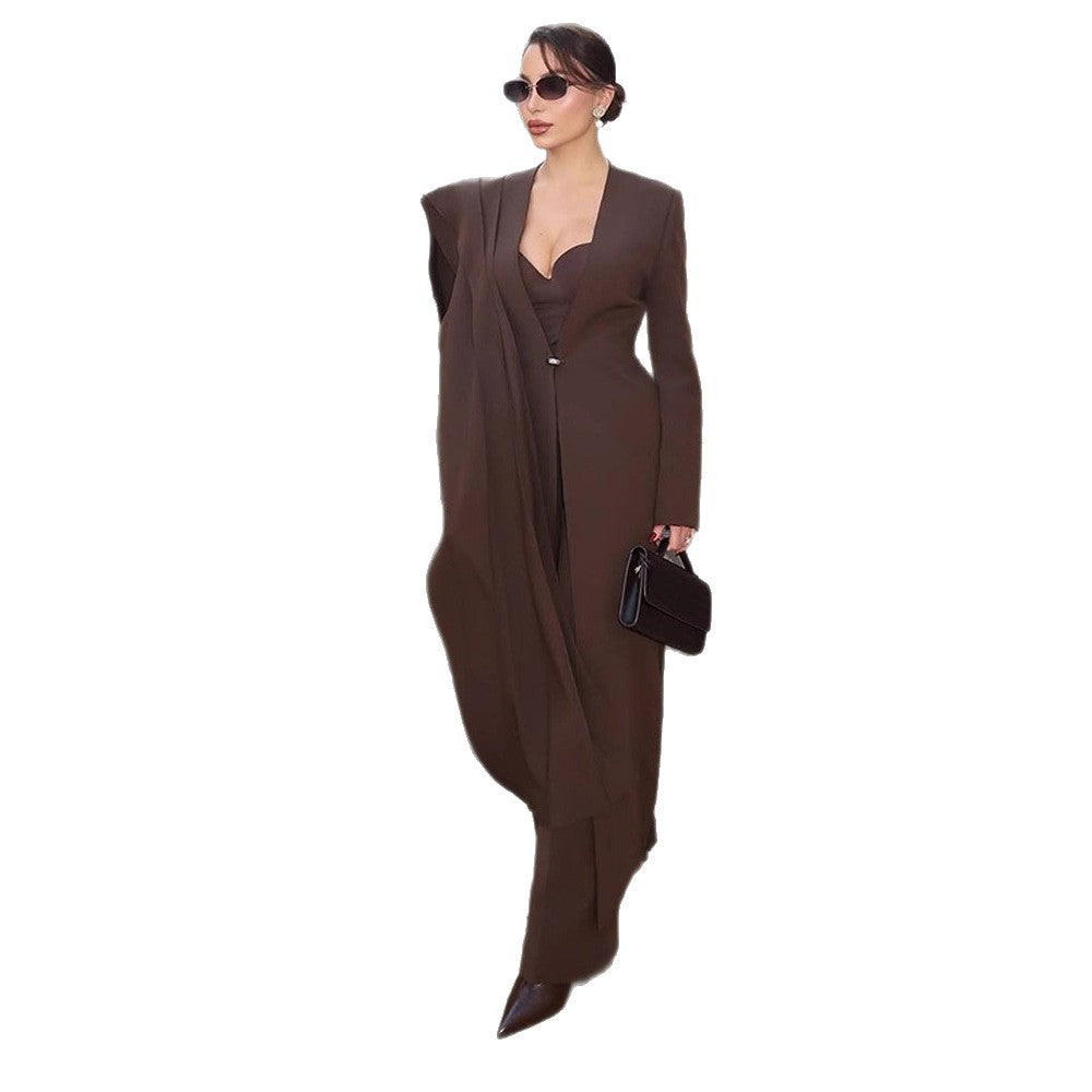 Damen elegante Bodentiefe Blazer-Kleid EB
