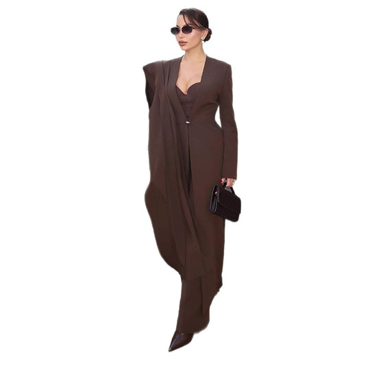 Damen elegante Bodentiefe Blazer-Kleid EB