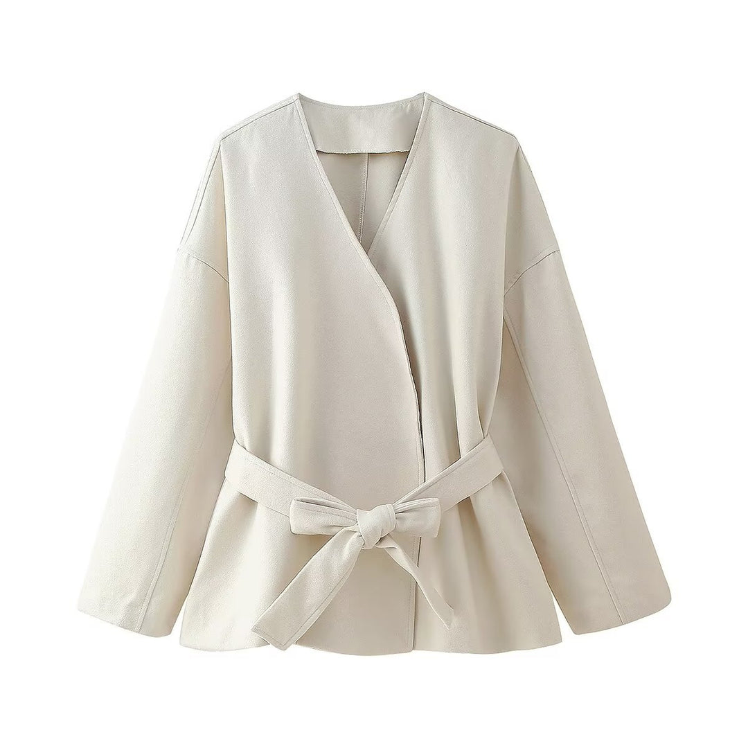 Damen elegante Wickeljacke mit Gürtel EB